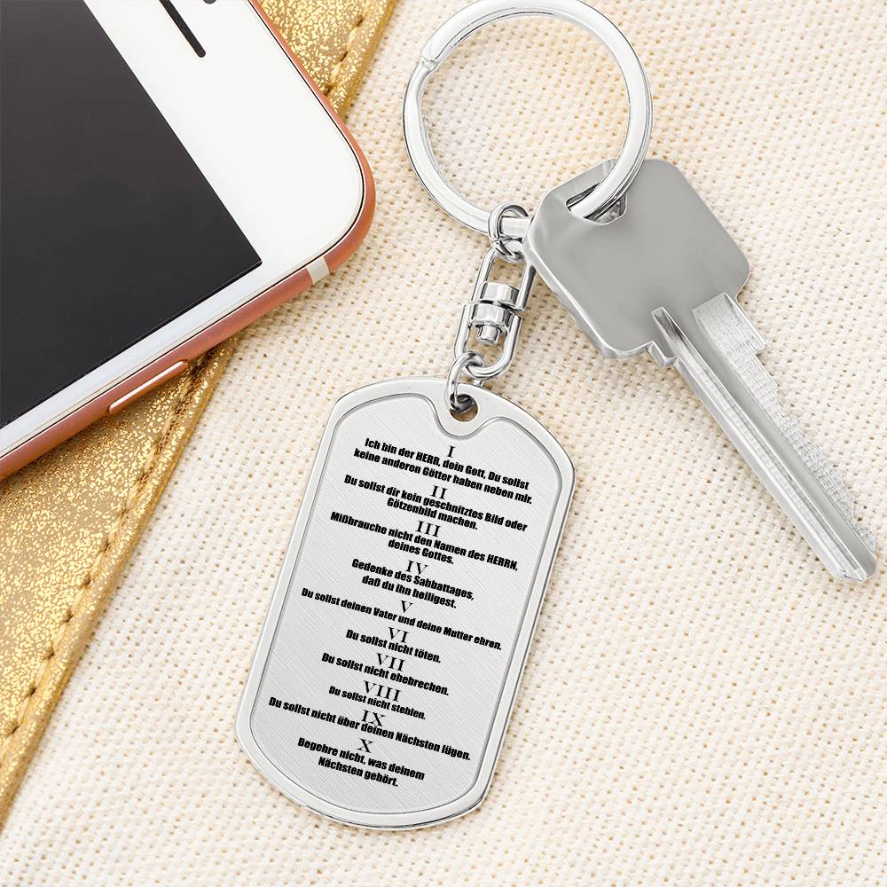 Ten Commandments German 10 Gebote Halskette Bible Keychain Stainless Steel or 18k Gold Dog Tag-Express Your Love Gifts