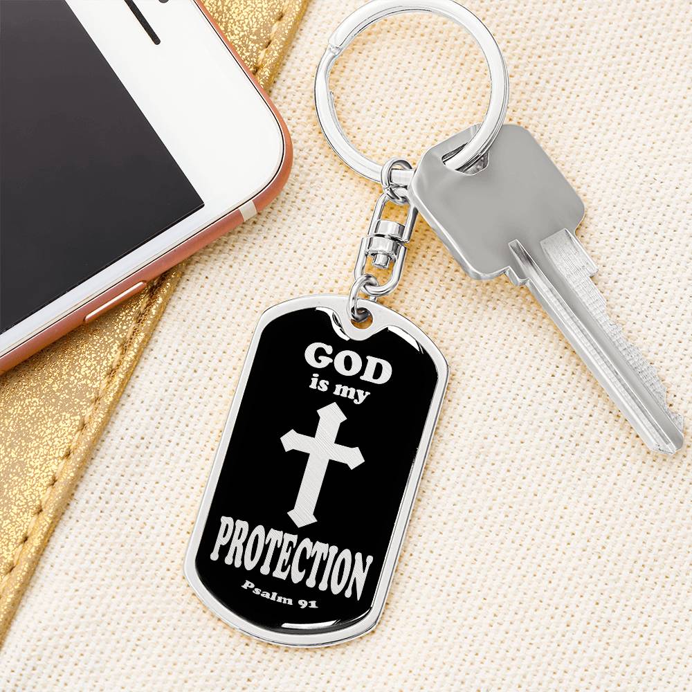 God is My Protection Psalm 91 Swivel Keychain Stainless Steel or 18k Gold Dog Tag-Express Your Love Gifts