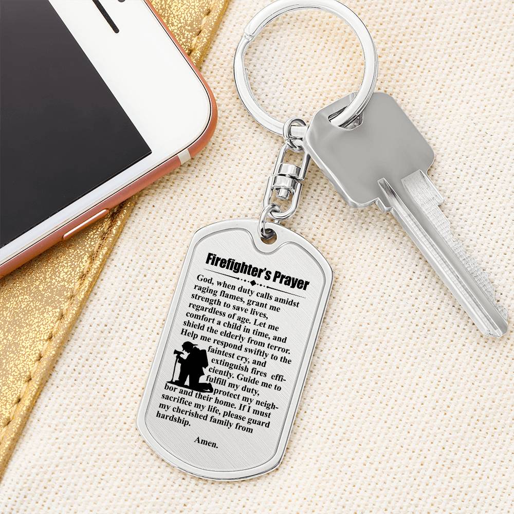 Firefighter's Prayer Bible Keychain Stainless Steel or 18k Gold Dog Tag-Express Your Love Gifts