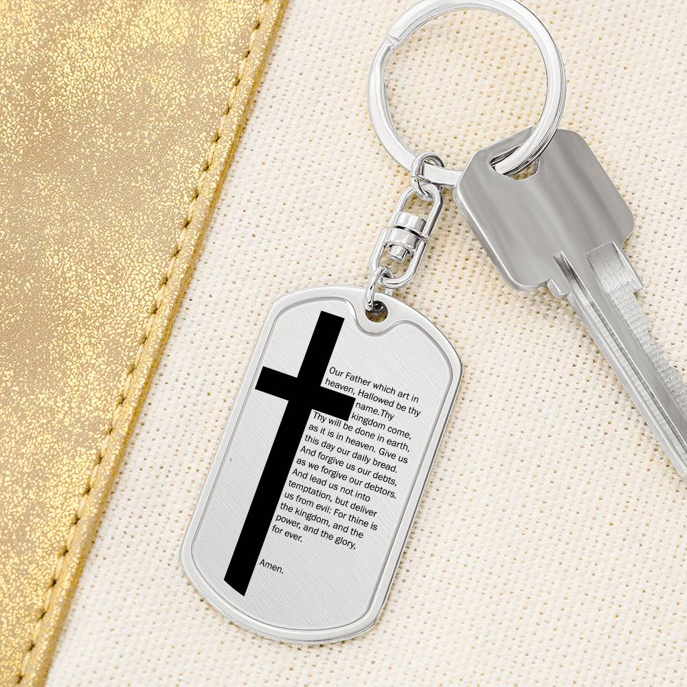 Lord's Prayer Bible Keychain Stainless Steel or 18k Gold Dog Tag-Express Your Love Gifts