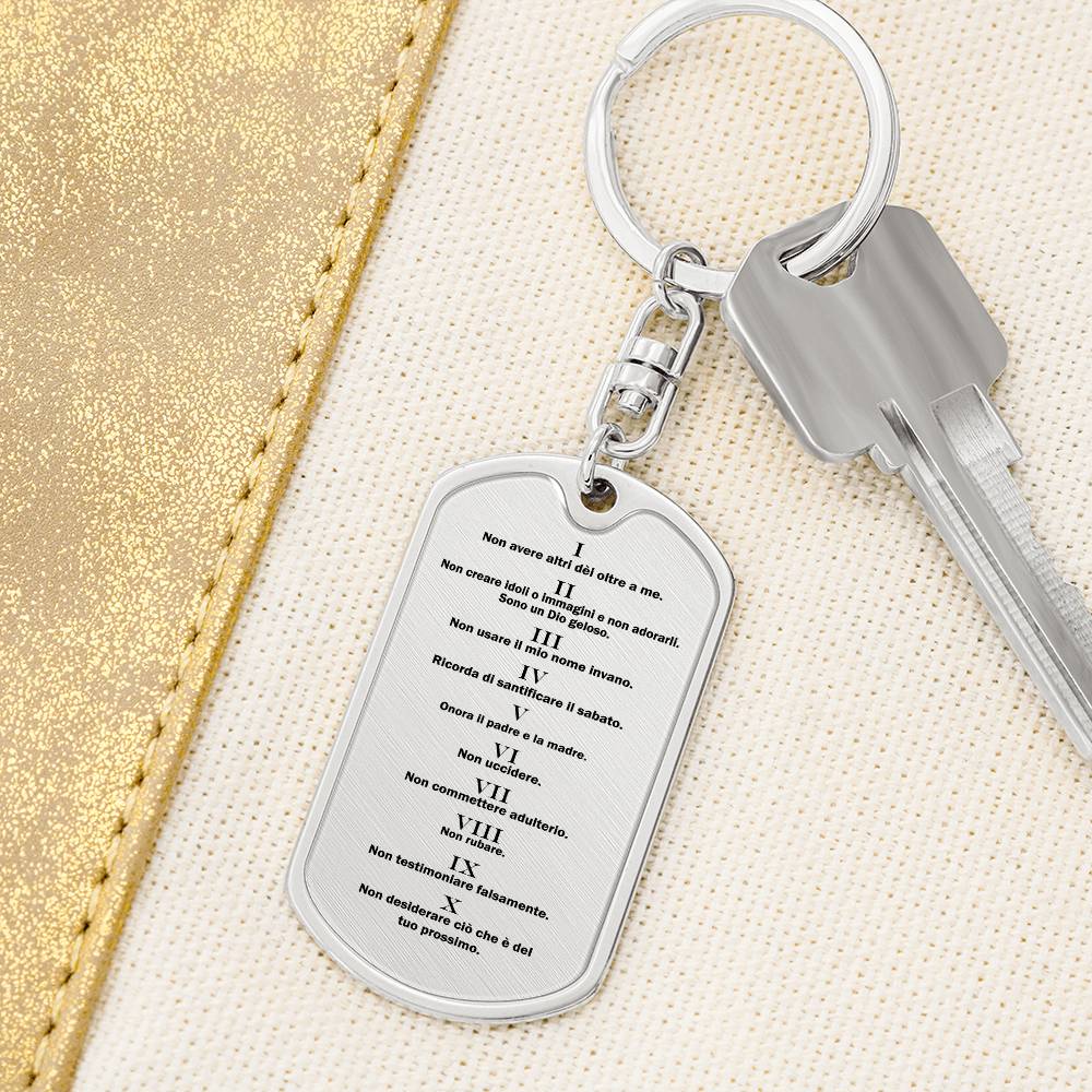 Ten Commandments Italian Dieci Comandamenti Bible Keychain Stainless Steel or 18k Gold Dog Tag-Express Your Love Gifts