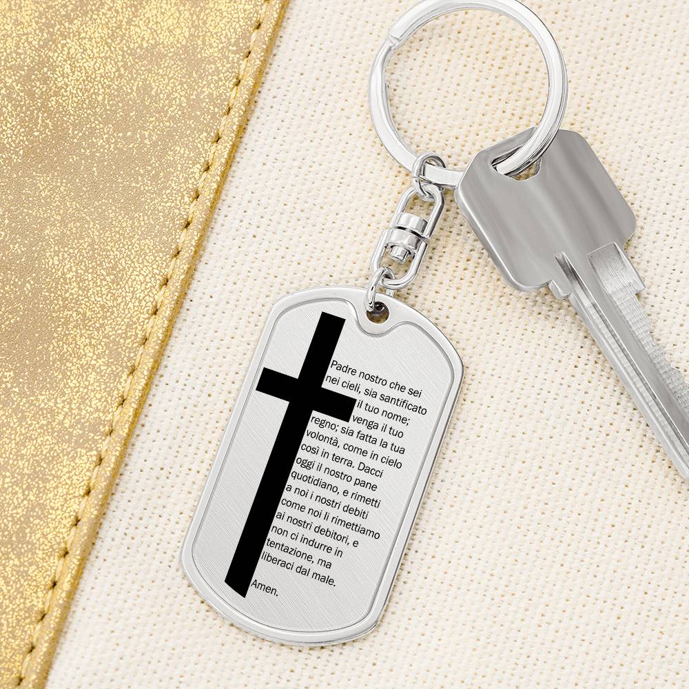 Lord's Prayer Italian Padre Nostro Bible Keychain Stainless Steel or 18k Gold Dog Tag-Express Your Love Gifts