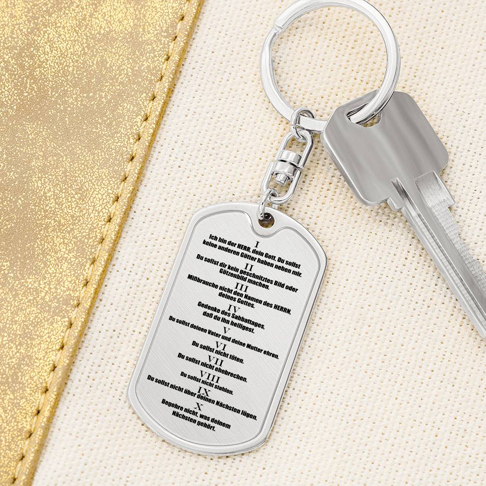 Ten Commandments German 10 Gebote Halskette Bible Keychain Stainless Steel or 18k Gold Dog Tag-Express Your Love Gifts