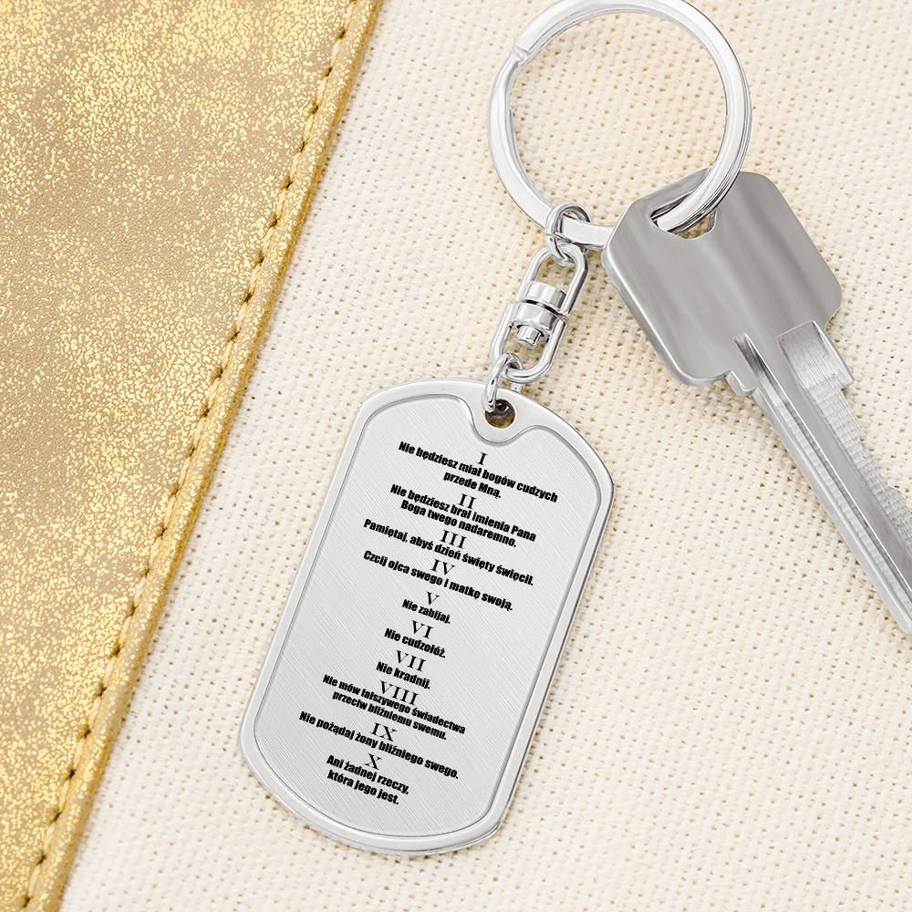 Ten Commandments Polish Przykazań Bożych Bible Keychain Stainless Steel or 18k Gold Dog Tag-Express Your Love Gifts