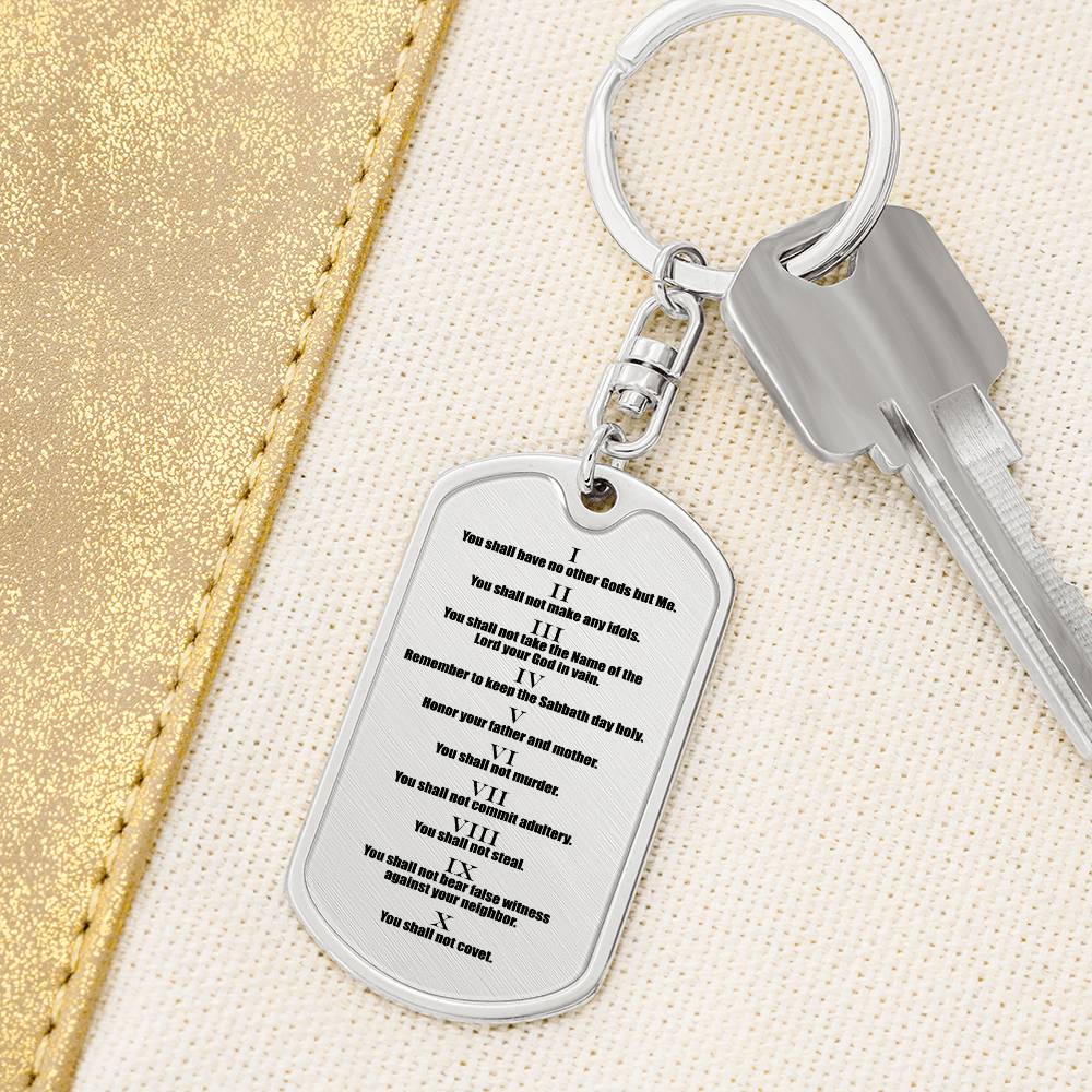 Ten Commandments English Bible Keychain Stainless Steel or 18k Gold Dog Tag-Express Your Love Gifts