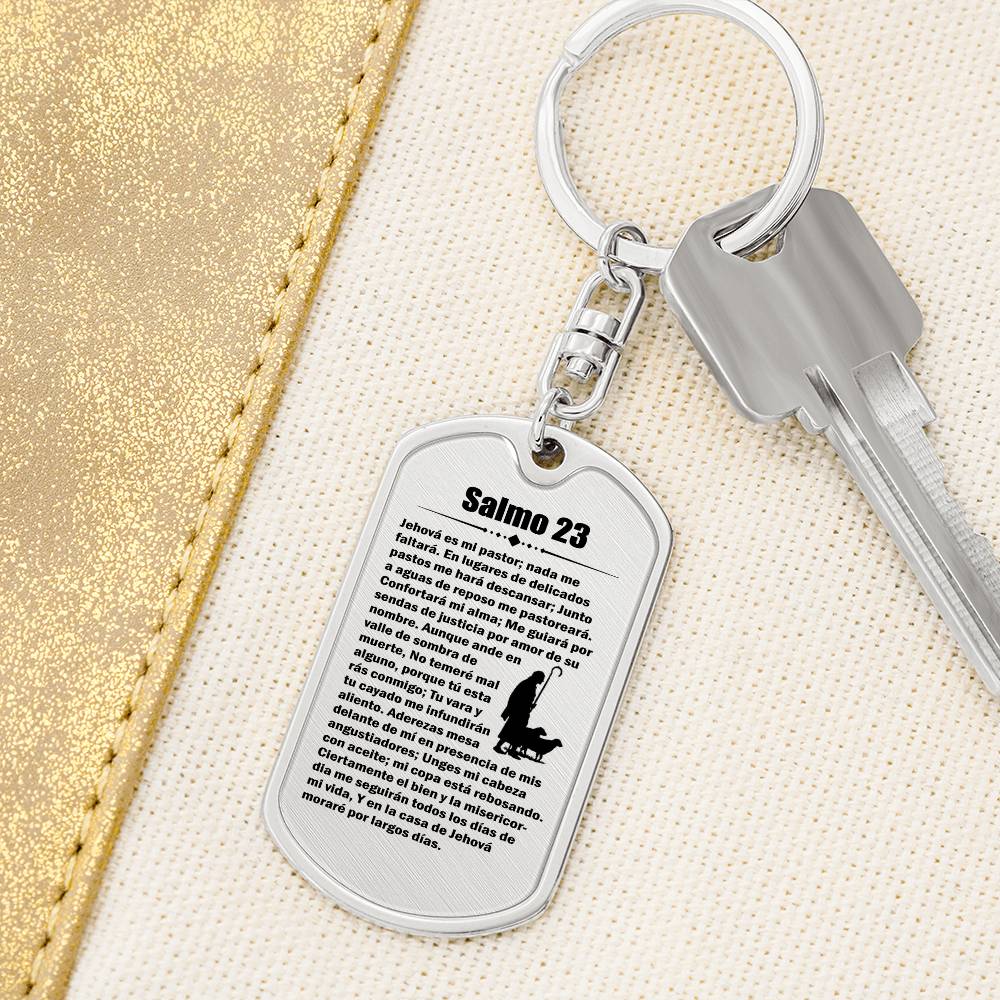 Psalm 23 Spanish Salmo 23 Bible Keychain Stainless Steel or 18k Gold Dog Tag-Express Your Love Gifts
