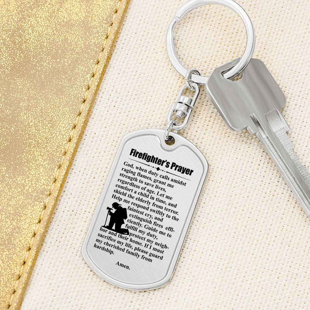 Firefighter's Prayer Bible Keychain Stainless Steel or 18k Gold Dog Tag-Express Your Love Gifts