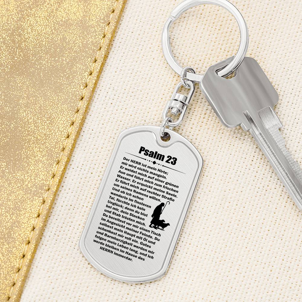 Psalm 23 German Bible Keychain Stainless Steel or 18k Gold Dog Tag-Express Your Love Gifts