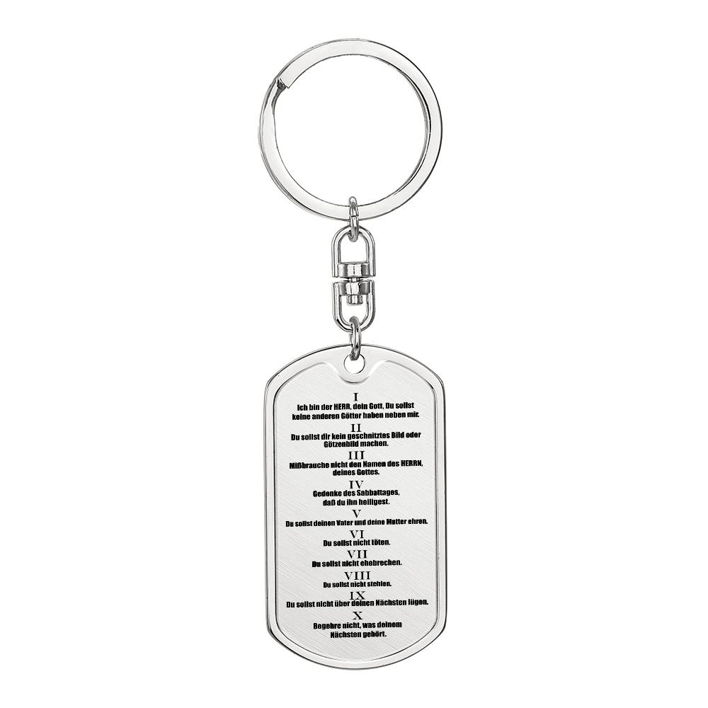 Ten Commandments German 10 Gebote Halskette Bible Keychain Stainless Steel or 18k Gold Dog Tag-Express Your Love Gifts
