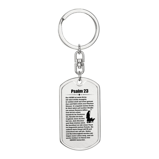 Psalm 23 German Bible Keychain Stainless Steel or 18k Gold Dog Tag-Express Your Love Gifts