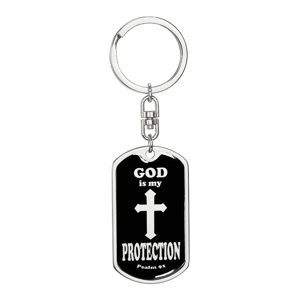 God is My Protection Psalm 91 Swivel Keychain Stainless Steel or 18k Gold Dog Tag-Express Your Love Gifts