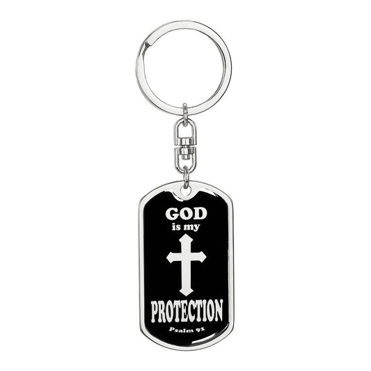 God is My Protection Psalm 91 Swivel Keychain Stainless Steel or 18k Gold Dog Tag-Express Your Love Gifts