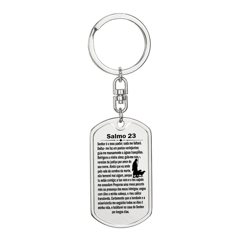 Psalm 23 Portuguese Salmo 23 Bible Keychain Stainless Steel or 18k Gold Dog Tag-Express Your Love Gifts