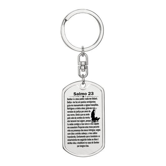 Psalm 23 Portuguese Salmo 23 Bible Keychain Stainless Steel or 18k Gold Dog Tag-Express Your Love Gifts