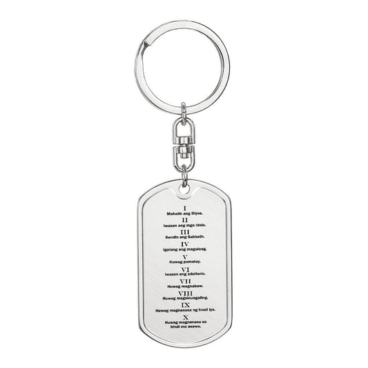 Ten Commandments Tagalog Sampung Utos Bible Keychain Stainless Steel or 18k Gold Dog Tag-Express Your Love Gifts