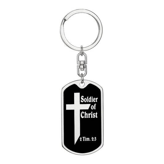 Soldier of Christ 2 Tim 2:3 Bible Keychain Stainless Steel or 18k Gold Dog Tag-Express Your Love Gifts