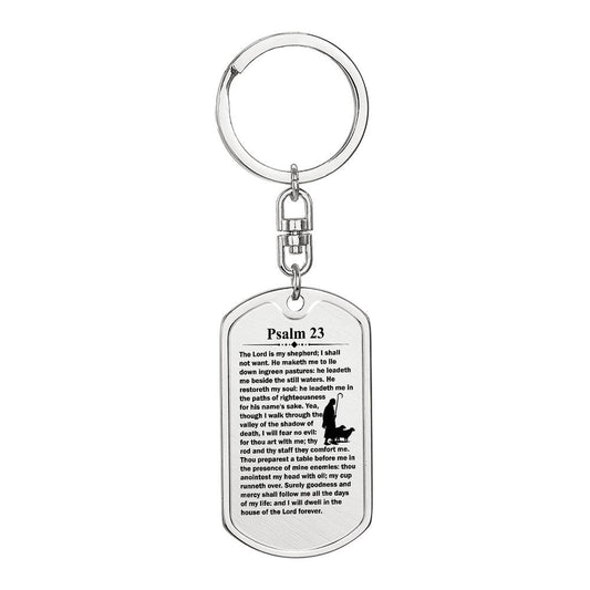 Psalm 23 English Bible Keychain Stainless Steel or 18k Gold Dog Tag-Express Your Love Gifts