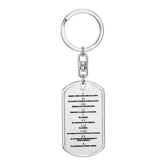 Ten Commandments Spanish Diez Mandamientos Bible Keychain Stainless Steel or 18k Gold Dog Tag-Express Your Love Gifts