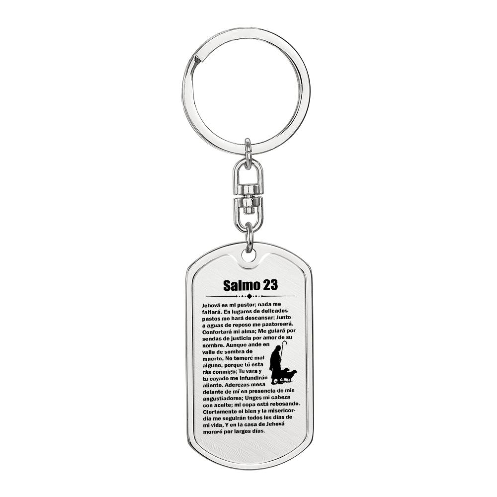 Psalm 23 Spanish Salmo 23 Bible Keychain Stainless Steel or 18k Gold Dog Tag-Express Your Love Gifts