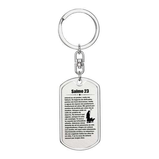 Psalm 23 Spanish Salmo 23 Bible Keychain Stainless Steel or 18k Gold Dog Tag-Express Your Love Gifts