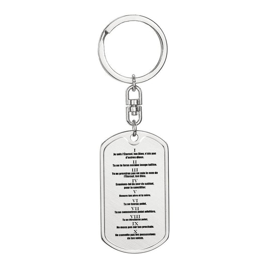 Ten Commandments French Dix Commandements Bible Keychain Stainless Steel or 18k Gold Dog Tag-Express Your Love Gifts