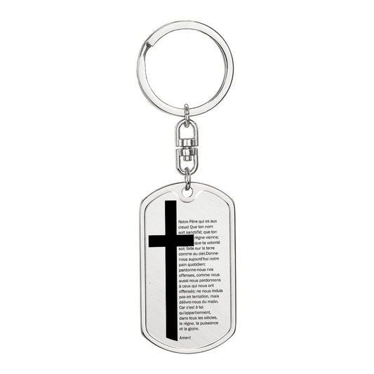 Lord's Prayer French Notre Père Bible Keychain Stainless Steel or 18k Gold Dog Tag-Express Your Love Gifts