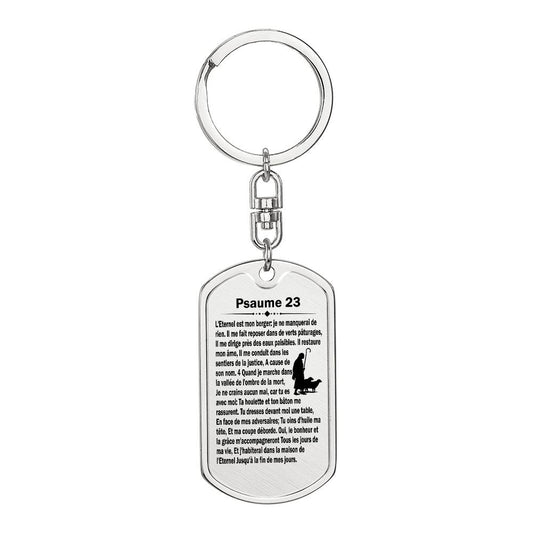 Psalm 23 French Psaume 23 Bible Keychain Stainless Steel or 18k Gold Dog Tag-Express Your Love Gifts