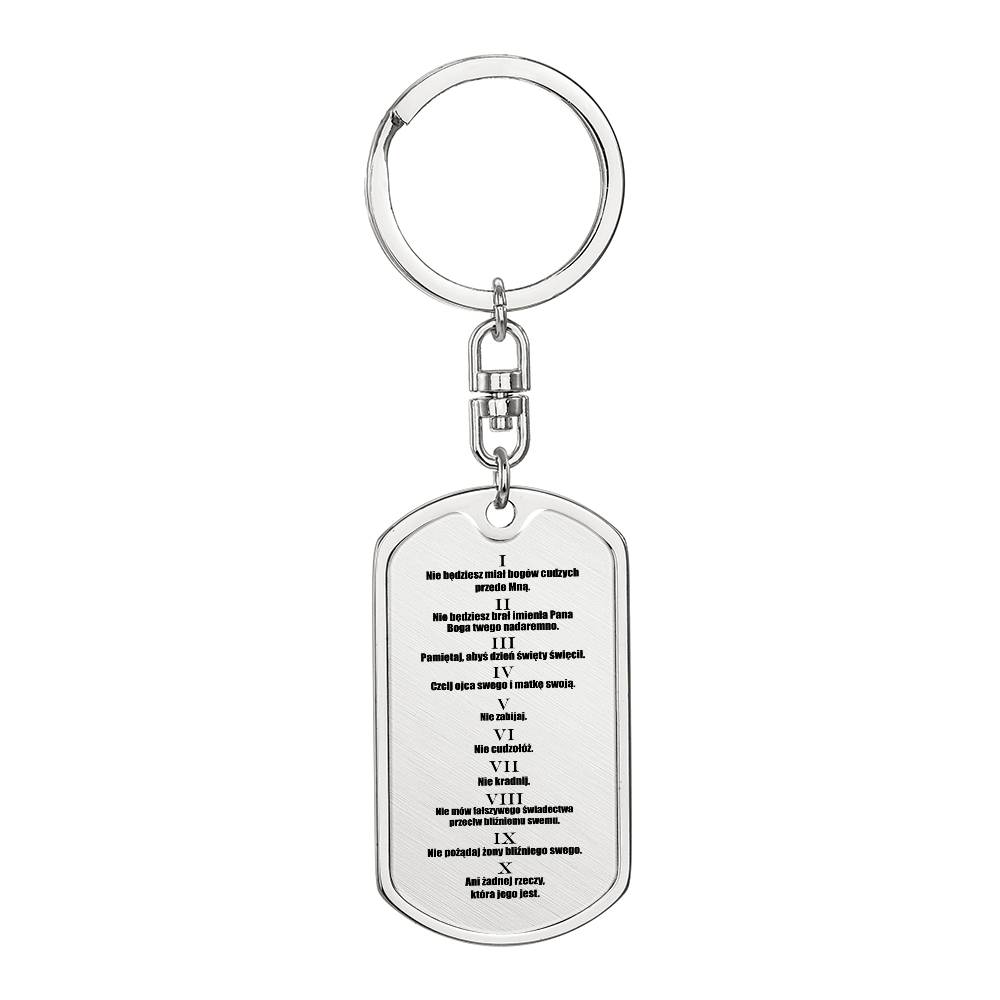 Ten Commandments Polish Przykazań Bożych Bible Keychain Stainless Steel or 18k Gold Dog Tag-Express Your Love Gifts