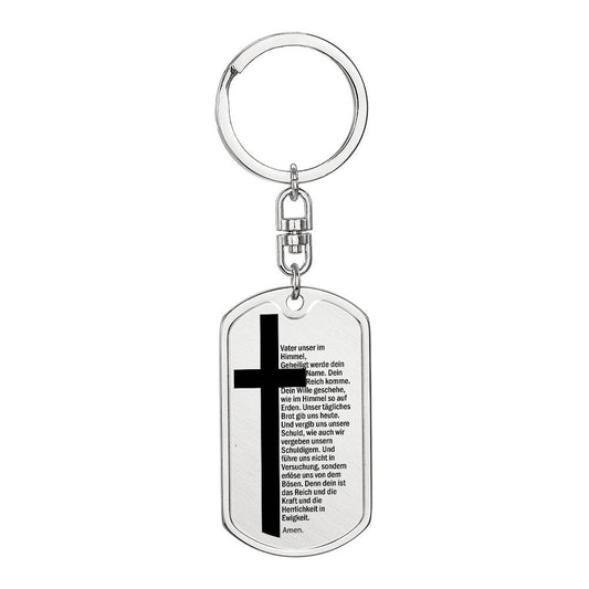 Lord's Prayer German Vater Unser Bible Keychain Stainless Steel or 18k Gold Dog Tag-Express Your Love Gifts