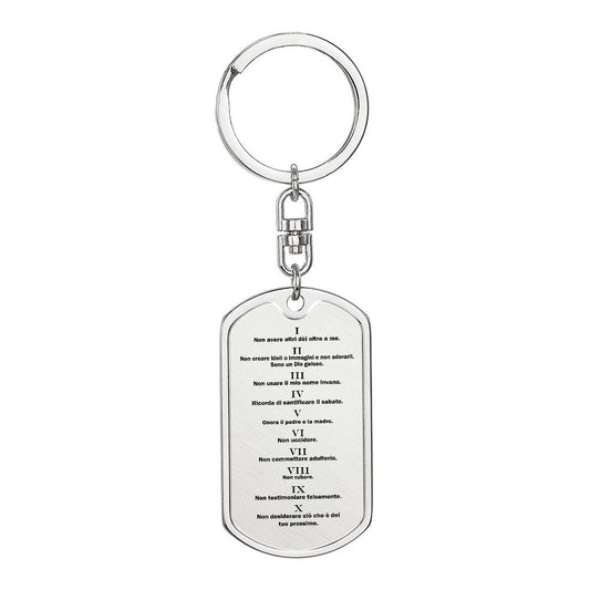 Ten Commandments Italian Dieci Comandamenti Bible Keychain Stainless Steel or 18k Gold Dog Tag-Express Your Love Gifts