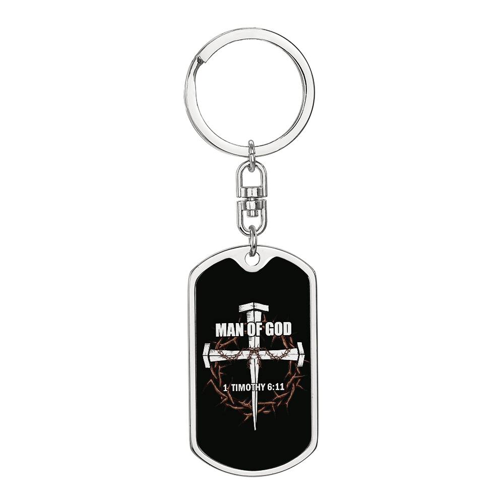 Man of God Cross Timothy Bible Keychain Stainless Steel or 18k Gold Dog Tag-Express Your Love Gifts