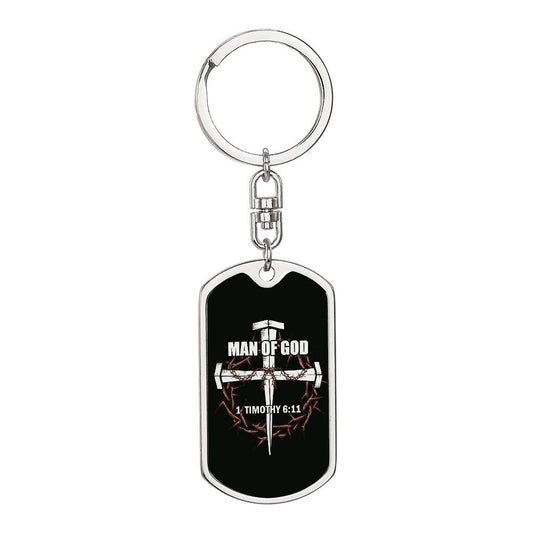 Man of God Cross Timothy Bible Keychain Stainless Steel or 18k Gold Dog Tag-Express Your Love Gifts