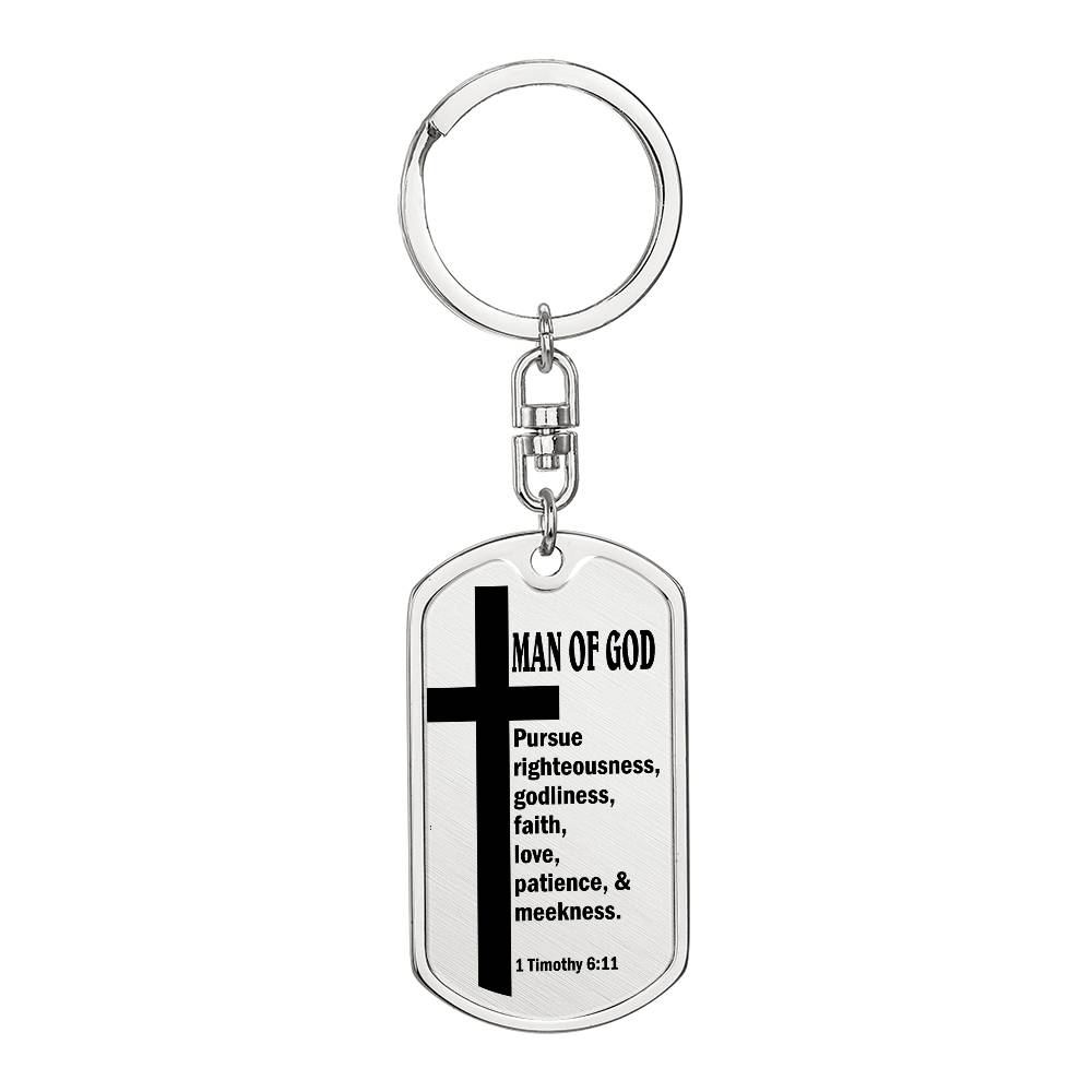 Man of God Pursuing 1 Timothy 6:11 Bible Keychain Stainless Steel or 18k Gold Dog Tag-Express Your Love Gifts