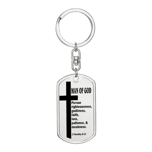 Man of God Pursuing 1 Timothy 6:11 Bible Keychain Stainless Steel or 18k Gold Dog Tag-Express Your Love Gifts