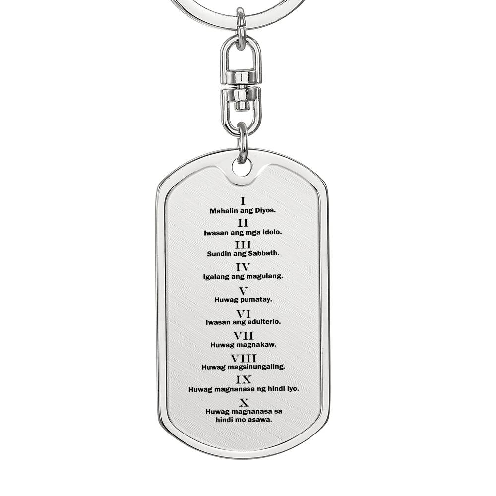 Ten Commandments Tagalog Sampung Utos Bible Keychain Stainless Steel or 18k Gold Dog Tag-Express Your Love Gifts