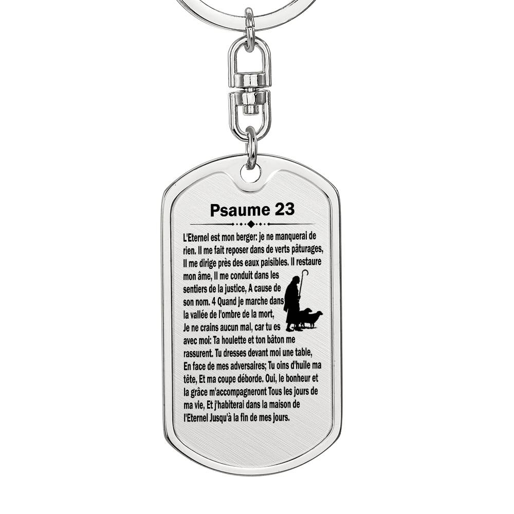 Psalm 23 French Psaume 23 Bible Keychain Stainless Steel or 18k Gold Dog Tag-Express Your Love Gifts
