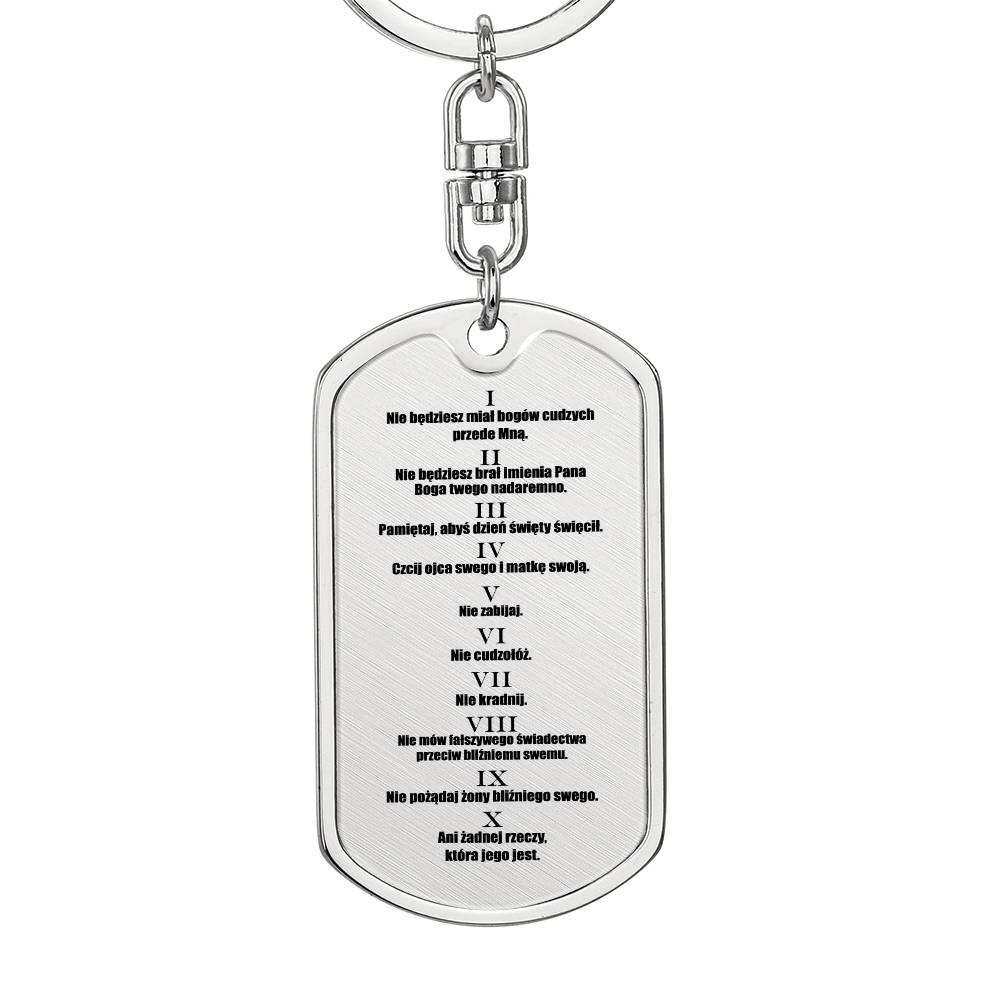 Ten Commandments Polish Przykazań Bożych Bible Keychain Stainless Steel or 18k Gold Dog Tag-Express Your Love Gifts