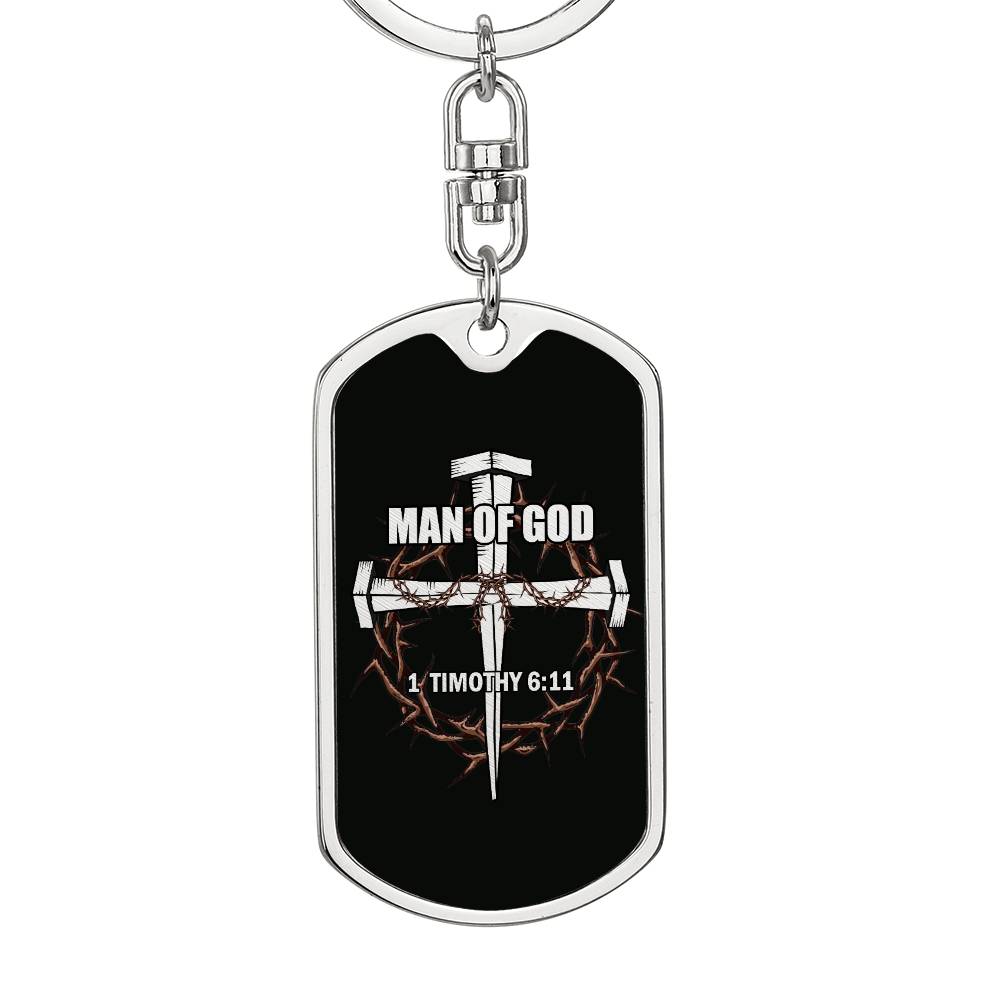Man of God Cross Timothy Bible Keychain Stainless Steel or 18k Gold Dog Tag-Express Your Love Gifts