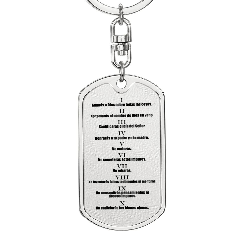 Ten Commandments Spanish Diez Mandamientos Bible Keychain Stainless Steel or 18k Gold Dog Tag-Express Your Love Gifts