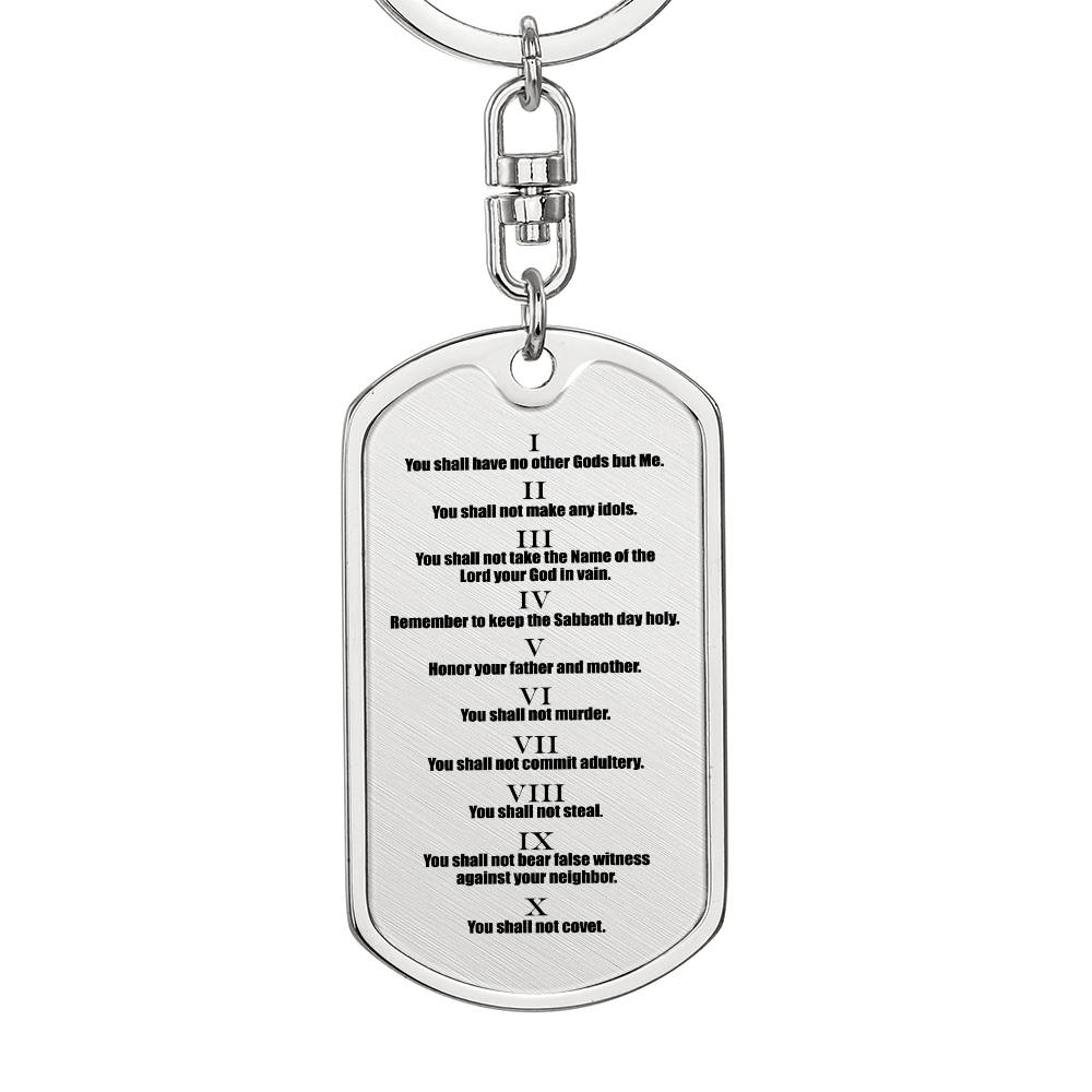 Ten Commandments English Bible Keychain Stainless Steel or 18k Gold Dog Tag-Express Your Love Gifts