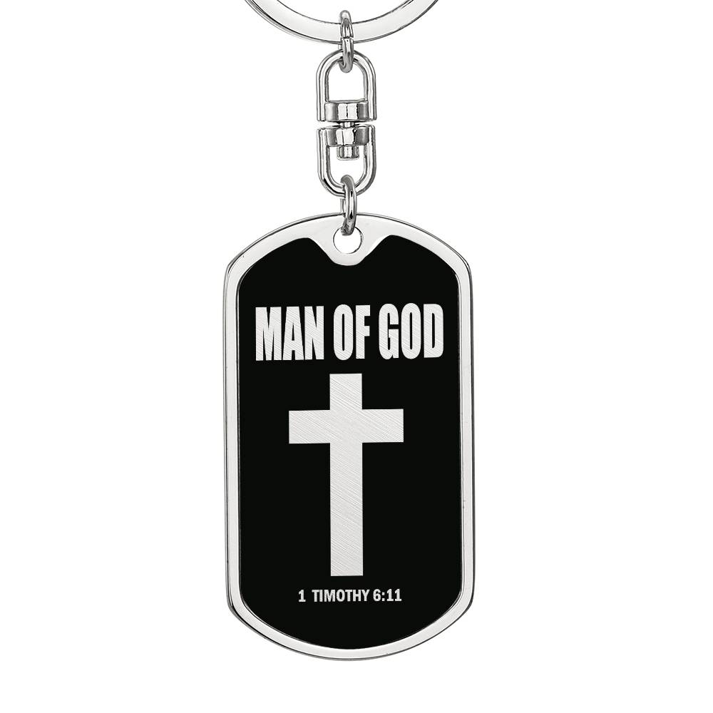 Man of God 1 Timothy 6 Bible Keychain Stainless Steel or 18k Gold Dog Tag-Express Your Love Gifts