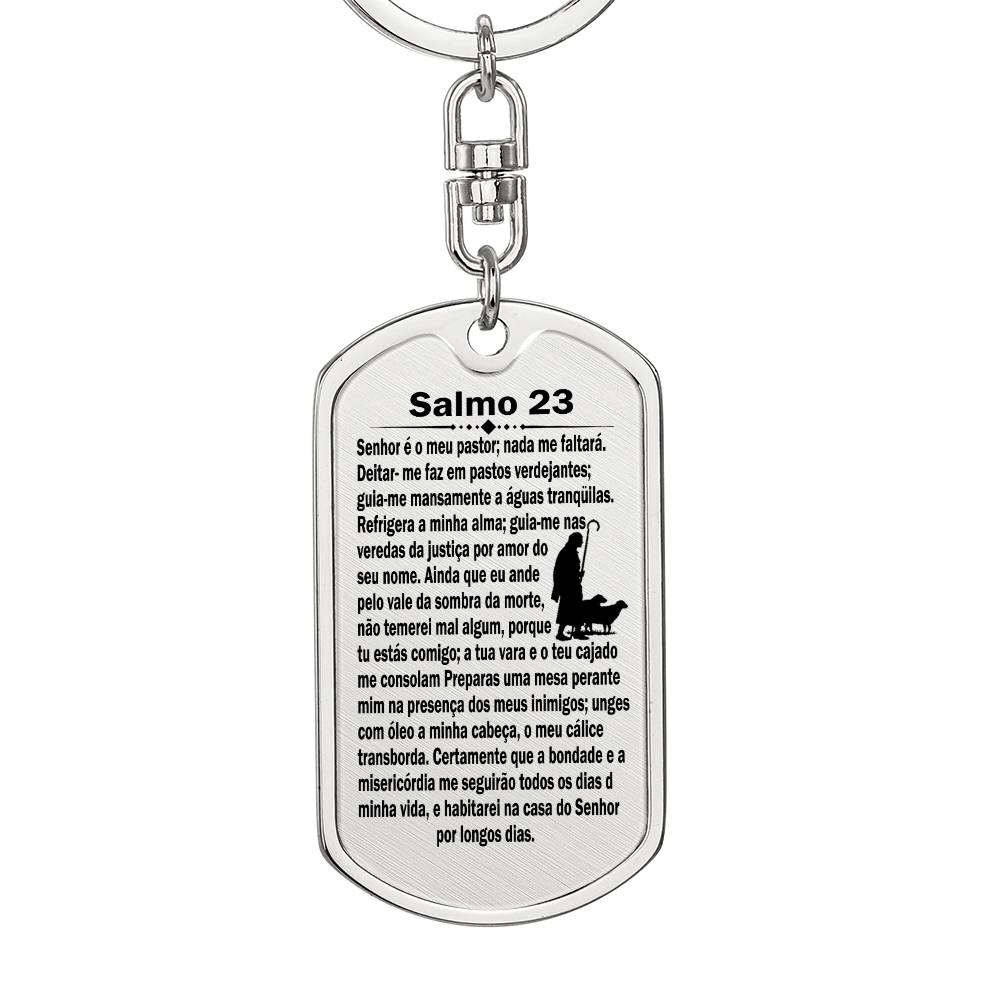 Psalm 23 Portuguese Salmo 23 Bible Keychain Stainless Steel or 18k Gold Dog Tag-Express Your Love Gifts
