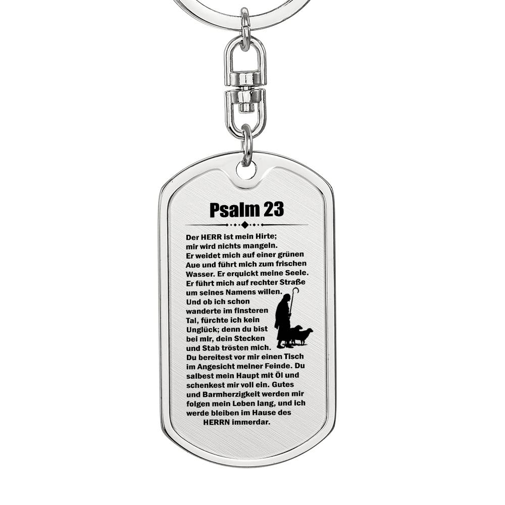 Psalm 23 German Bible Keychain Stainless Steel or 18k Gold Dog Tag-Express Your Love Gifts