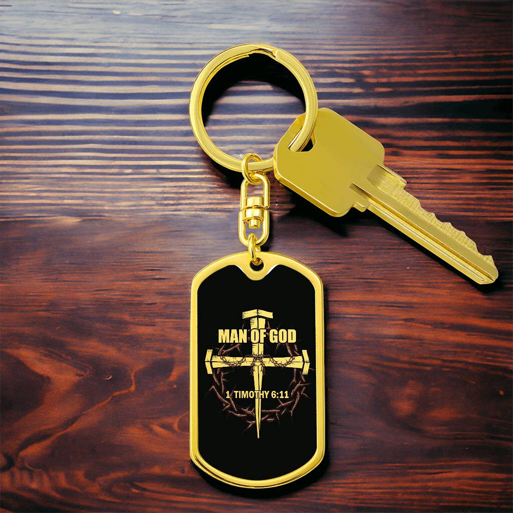 Man of God Cross Timothy Bible Keychain Stainless Steel or 18k Gold Dog Tag-Express Your Love Gifts
