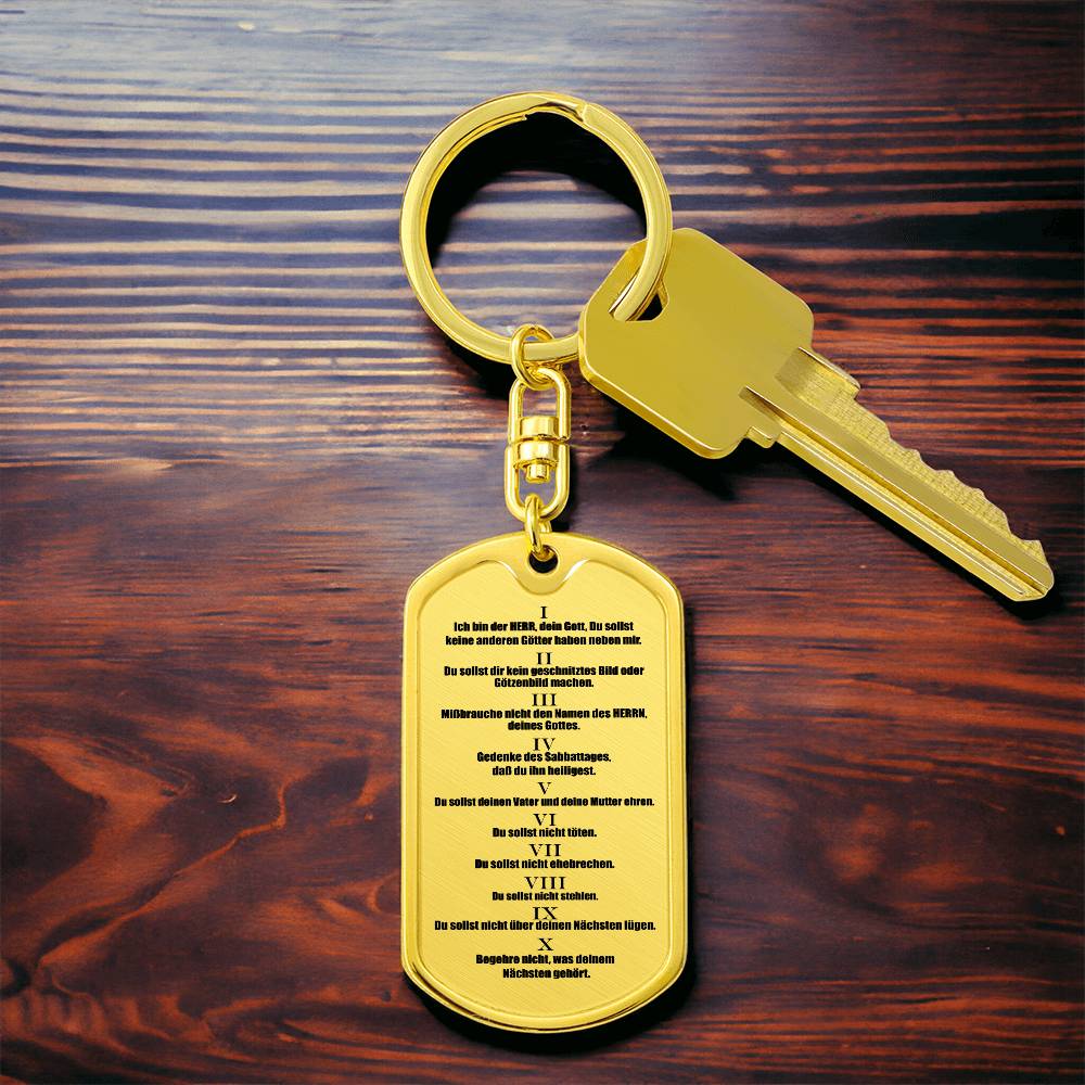 Ten Commandments German 10 Gebote Halskette Bible Keychain Stainless Steel or 18k Gold Dog Tag-Express Your Love Gifts