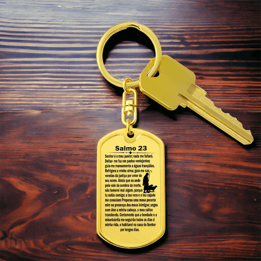 Psalm 23 Portuguese Salmo 23 Bible Keychain Stainless Steel or 18k Gold Dog Tag-Express Your Love Gifts
