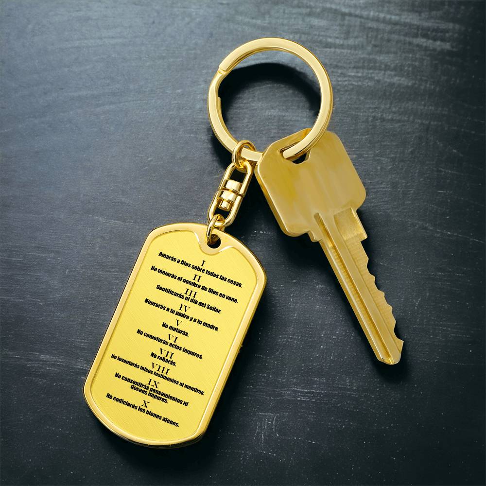 Ten Commandments Spanish Diez Mandamientos Bible Keychain Stainless Steel or 18k Gold Dog Tag-Express Your Love Gifts