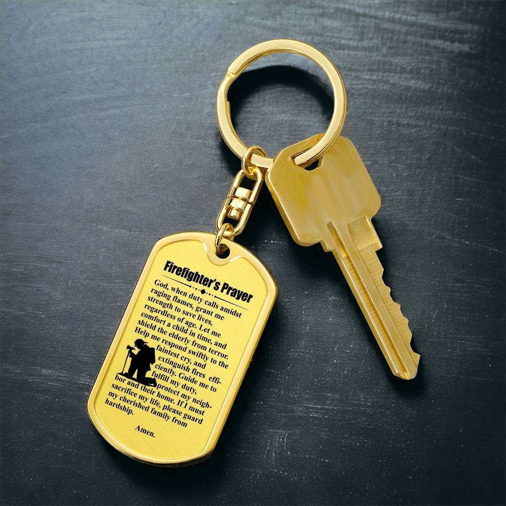 Firefighter's Prayer Bible Keychain Stainless Steel or 18k Gold Dog Tag-Express Your Love Gifts
