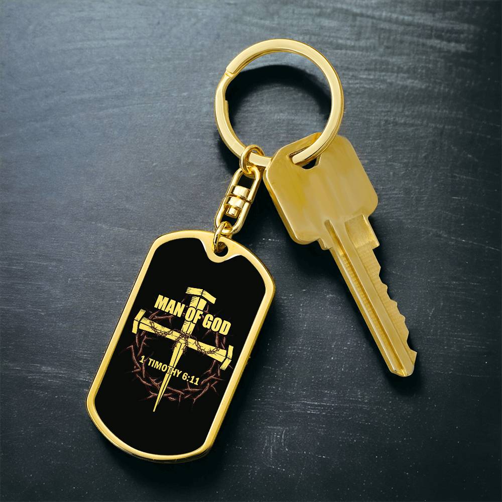 Man of God Cross Timothy Bible Keychain Stainless Steel or 18k Gold Dog Tag-Express Your Love Gifts