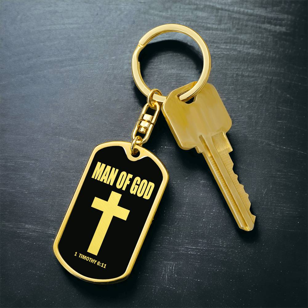 Man of God 1 Timothy 6 Bible Keychain Stainless Steel or 18k Gold Dog Tag-Express Your Love Gifts